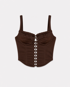 Brown Stretch Corset Crop Top with Lace Front | Sculpting Fit – SEISHIKI STUDIO
