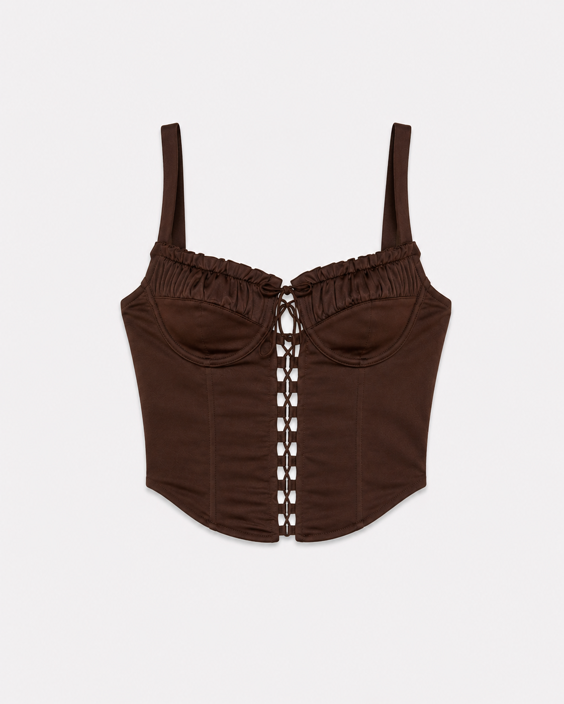 Brown Stretch Corset Crop Top with Lace Front | Sculpting Fit – SEISHIKI STUDIO