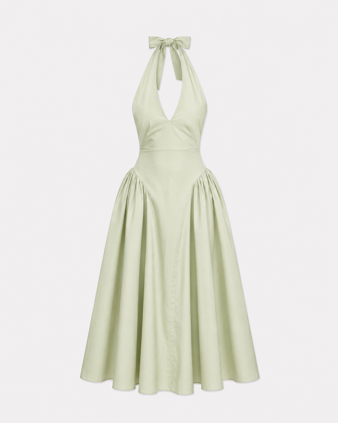 SEISHIKI STUDIO cotton halter stretchy back midi dress pastel green