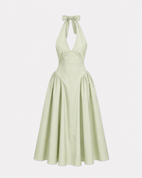 SEISHIKI STUDIO cotton halter stretchy back midi dress pastel green