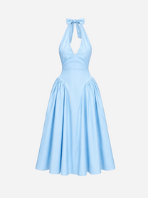 SEISHIKI STUDIO cotton halter stretchy back midi dress pastel blue