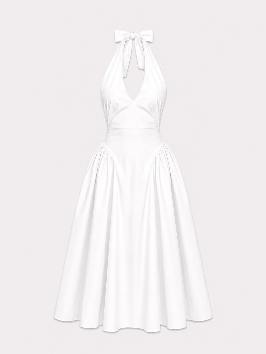 SEISHIKI STUDIO cotton halter stretchy back midi dress white