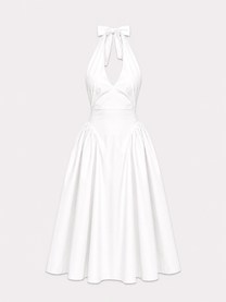 SEISHIKI STUDIO cotton halter stretchy back midi dress white