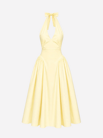 SEISHIKI STUDIO cotton halter stretchy back midi dress butter yellow