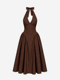 SEISHIKI STUDIO cotton halter stretchy back midi dress brown