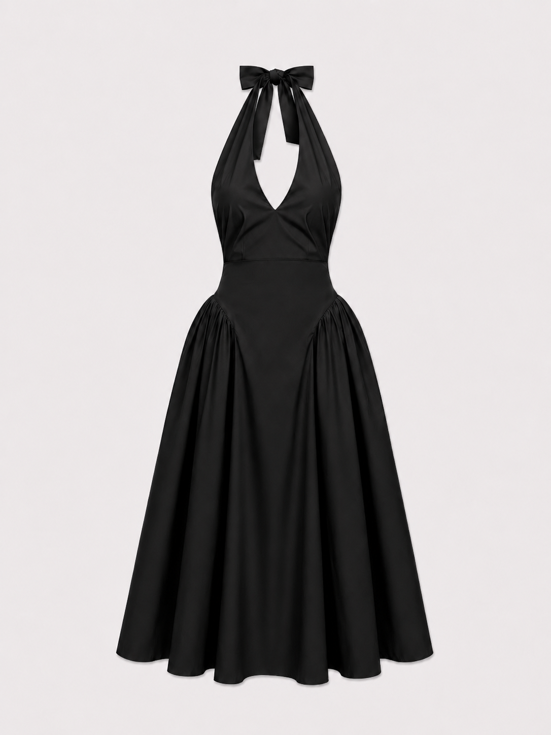 SEISHIKI STUDIO cotton halter stretchy back midi dress black