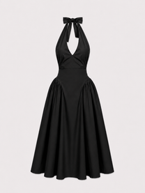 SEISHIKI STUDIO cotton halter stretchy back midi dress black