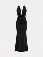 GOLD NECK DETAIL LONG DRESS BLACK