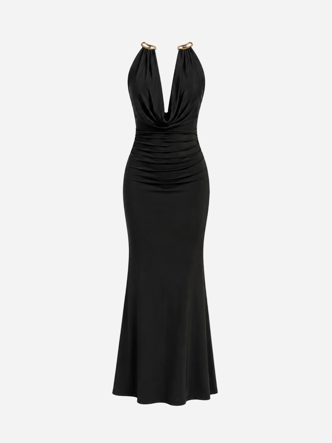 GOLD NECK DETAIL LONG DRESS BLACK