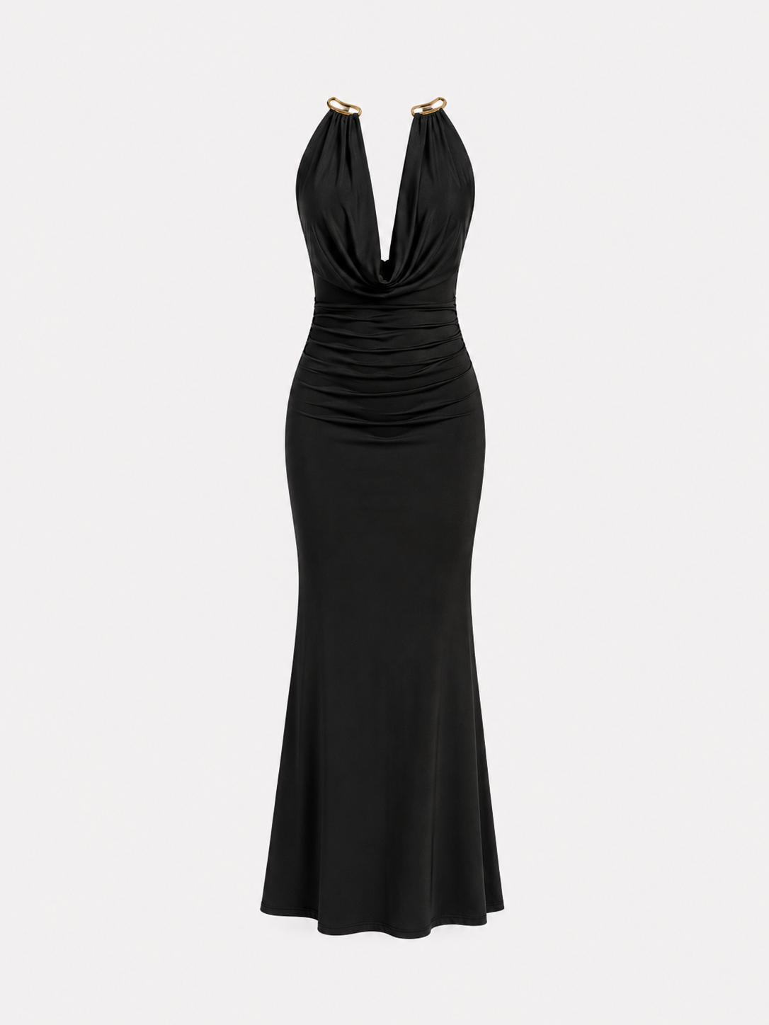 GOLD NECK DETAIL LONG DRESS BLACK