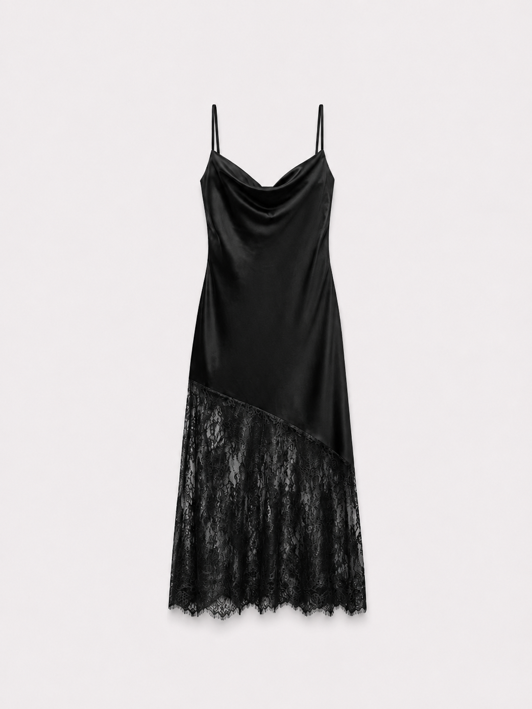 ASYMMETRIC DRAPED LACE DRESS BLACK | SEISHIKI STUDIO