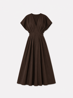Shape enhancing cotton pleated shortsleeve front tie dress brown | SEISHIKI STUDIO