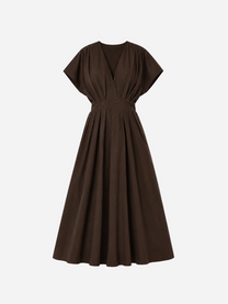 Shape Enhancing Cotton Pleated Shortsleeve Front Tie Dress Brown – SEISHIKI STUDIO