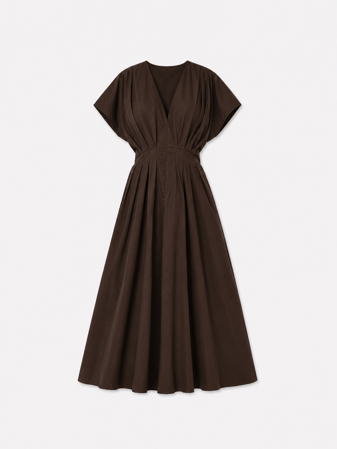 Shape enhancing cotton pleated shortsleeve front tie dress brown | SEISHIKI STUDIO