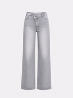 SUPER STRETCHY GREY WIDE LEG JEANS WITH SLANTED BUTTON - INSEAM 76CM | SEISHIKI STUDIO