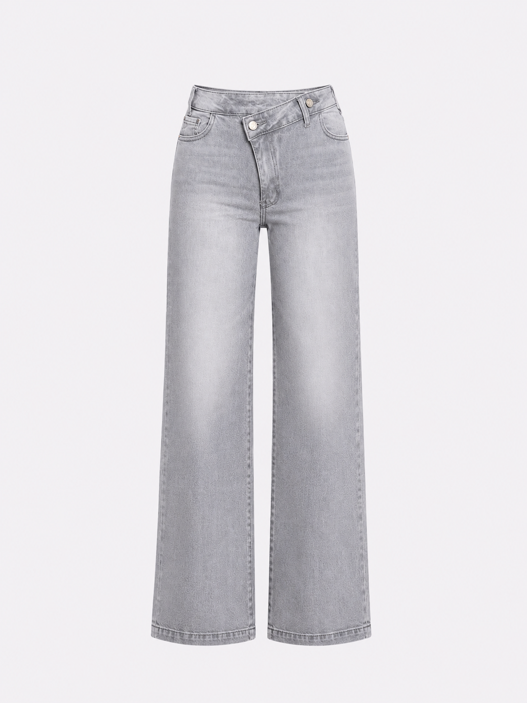 SUPER STRETCHY GREY WIDE LEG JEANS WITH SLANTED BUTTON - INSEAM 76CM | SEISHIKI STUDIO