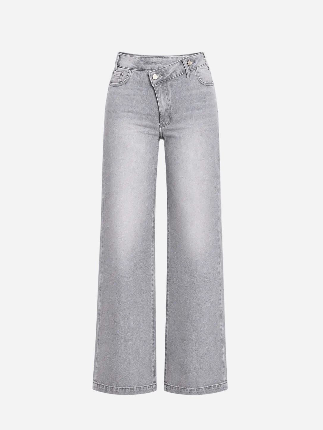 INSEAM 76CM - STRETCHY GREY WIDE LEG JEANS WITH SLANTED BUTTON | SEISHIKI STUDIO