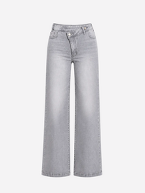 INSEAM 76CM - STRETCHY GREY WIDE LEG JEANS WITH SLANTED BUTTON | SEISHIKI STUDIO