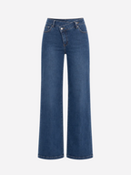 SUPER STRETCHY DARK BLUE WIDE LEG JEANS WITH SLANTED BUTTON - INSEAM 81CM | SEISHIKI STUDIO