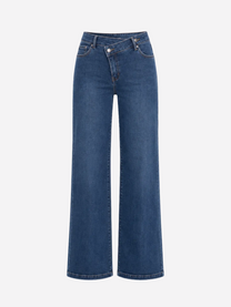 SUPER STRETCHY DARK BLUE WIDE LEG JEANS WITH SLANTED BUTTON - INSEAM 81CM | SEISHIKI STUDIO