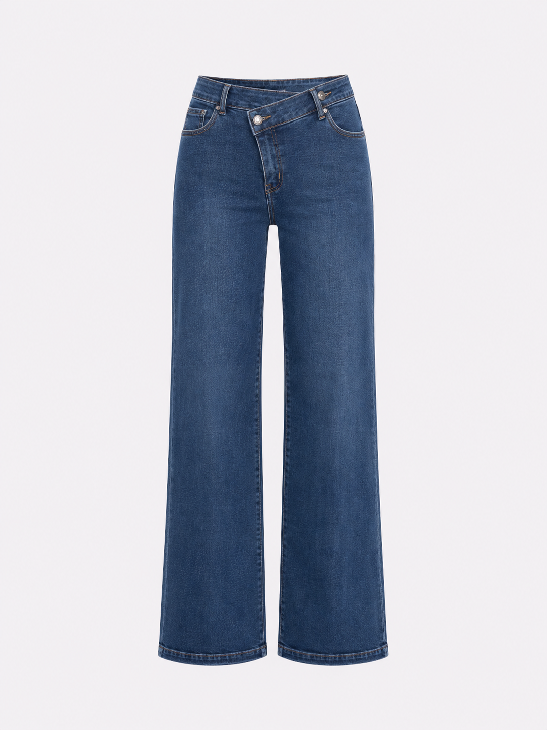 SUPER STRETCHY DARK BLUE WIDE LEG JEANS WITH SLANTED BUTTON - INSEAM 81CM | SEISHIKI STUDIO