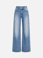 LIGHT STRETCH MEDIUM WASH WITH BRIGHT SPOTS CLASSIC WIDE LEG JEANS - INSEAM 81CM | SEISHIKI STUDIO
