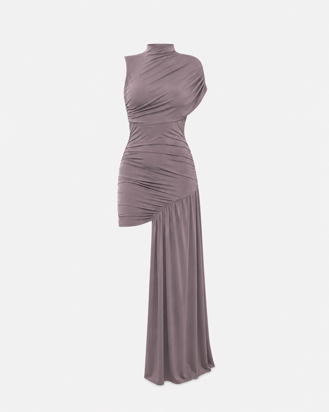 SUPER STRETCHY HIGH NECK RUCHED DRAPED DRESS BEIGE | SEISHIKI STUDIO