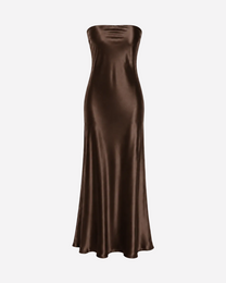 strapless silky dress brown