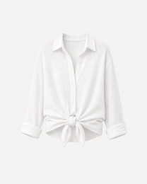 Plus Size White 100% Cotton Textured Blouse | SEISHIKI STUDIO