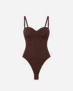 sleek bodysuit with cups and adjustable straps brown | SEISHIKI STUDIO