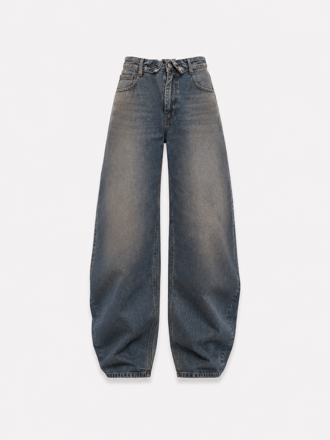 DIRTY WASH FOLDED TOP BARREL JEANS - INSEAM 80CM - LIGHT STRETCH | SEISHIKI STUDIO
