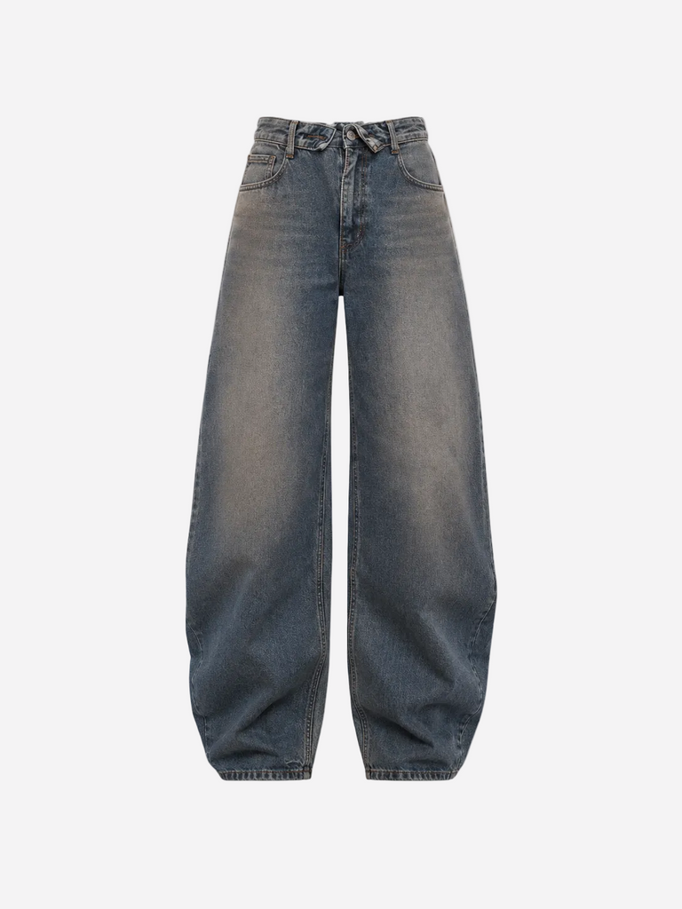 DIRTY WASH FOLDED TOP BARREL JEANS - INSEAM 80CM - LIGHT STRETCH | SEISHIKI STUDIO