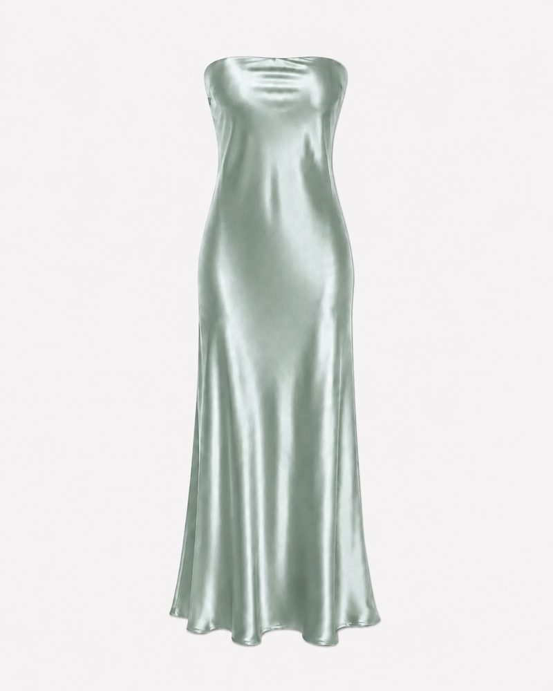 strapless silky dress green