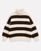 STRETCHY HIGH NECK STRIPED SWEATER BEIGE/BROWN | SEISHIKI STUDIO