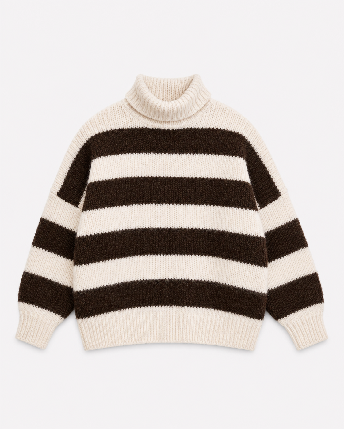 STRETCHY HIGH NECK STRIPED SWEATER BEIGE/BROWN | SEISHIKI STUDIO