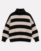 STRETCHY HIGH NECK STRIPED SWEATER BLACK/BEIGE | SEISHIKI STUDIO