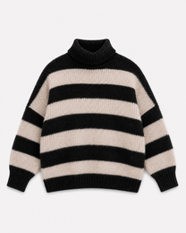 Stretchy High Neck Striped Sweater Black/Beige – SEISHIKI STUDIO