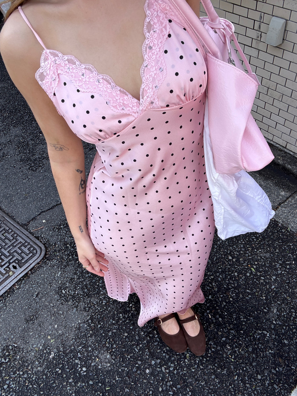 polkadot silky long dress pink | SEISHIKI STUDIO