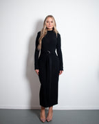 Black Sculpting Long-Sleeve Draped Waist Dress | Contour Fit – SEISHIKI STUDIO