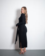 Black Sculpting Long-Sleeve Draped Waist Dress | Contour Fit – SEISHIKI STUDIO