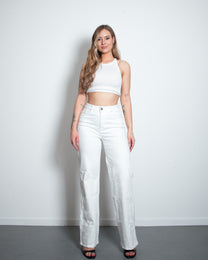 #002 - INSEAM 78CM - THE BAGGY STRAIGHT LEG STRETCHY Jeans WHITE | SEISHIKI STUDIO