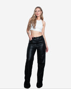 MITSURIN Faux Leather Wide Leg Jeans - INSEAM 80CM