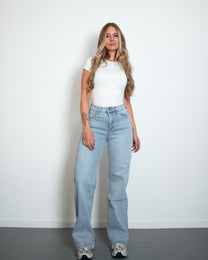 INSEAM 79CM - SUPER STRETCHY LIGHT WASH Wide Leg JEANS WITH HEART SEAMS | SEISHIKI STUDIO
