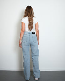 INSEAM 79CM - SUPER STRETCHY LIGHT WASH Wide Leg JEANS WITH HEART SEAMS | SEISHIKI STUDIO