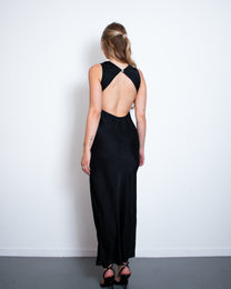 Elegant Silky OPEN BACK Special Occasion Dress BLACK | SEISHIKI STUDIO