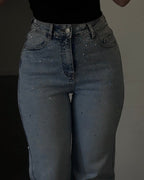 SUPER SPARKLY STRETCHY MEDIUM WASH High Waist Wide Leg JEANS - INSEAM 80CM | SEISHIKI STUDIO