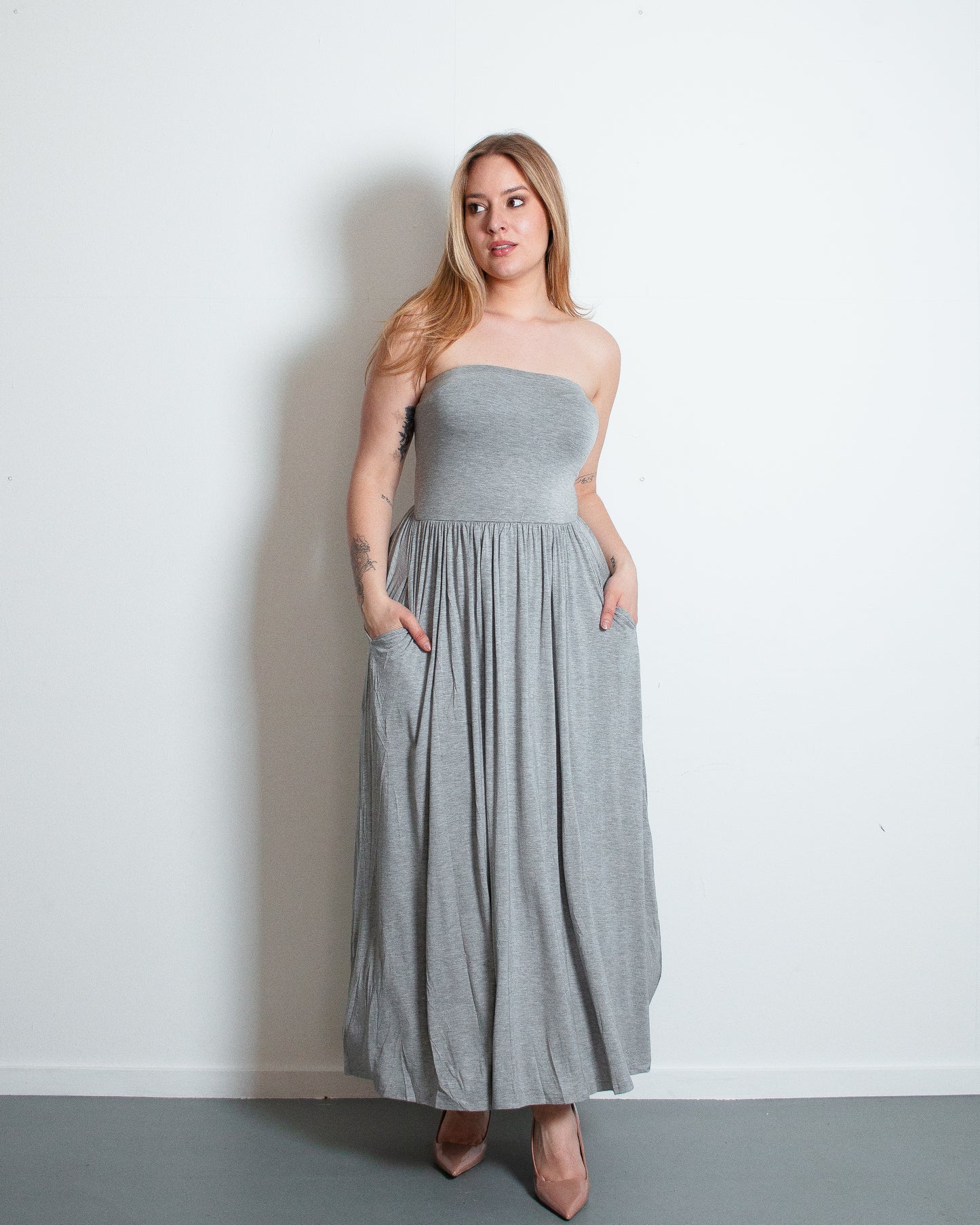 SUTORETCHI STRAPLESS Dress GREY