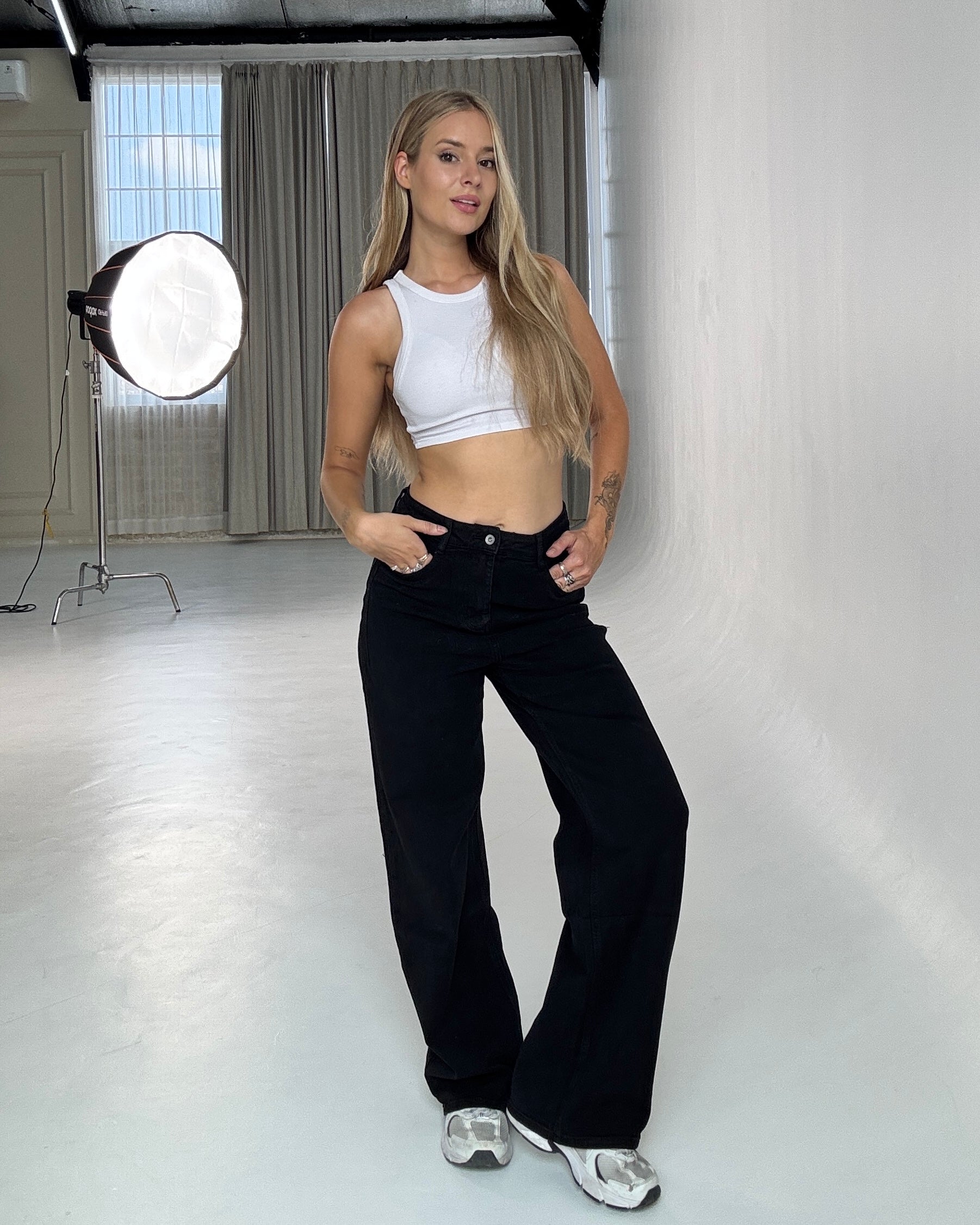 MEGAMI Wide Leg JEANS BLACK - INSEAM 78CM