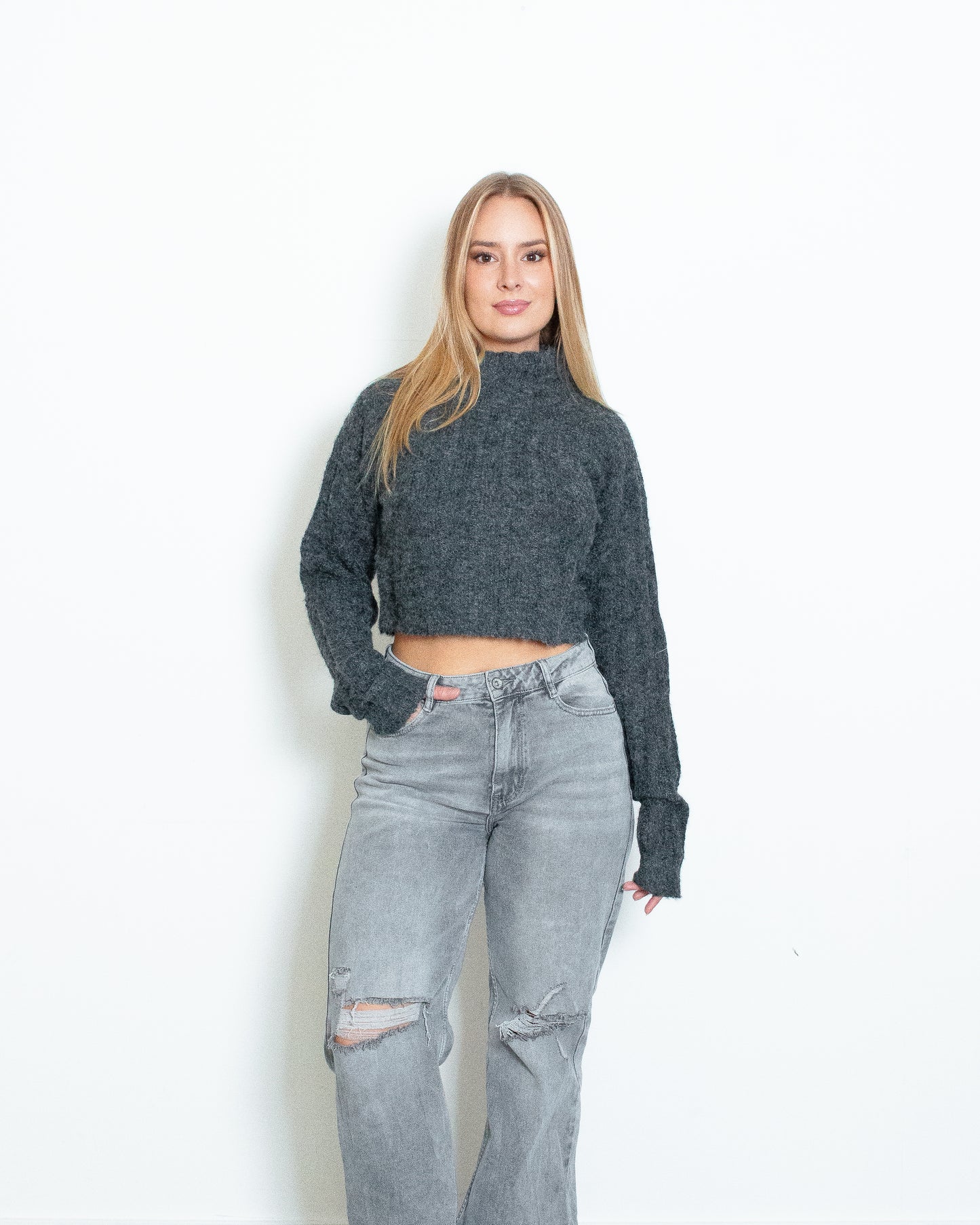 KANATA Cropped Sweater DARK GREY