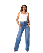 HIGH WAIST WIDE LEG MEDIUM WASH JEANS - INSEAM 86 CM